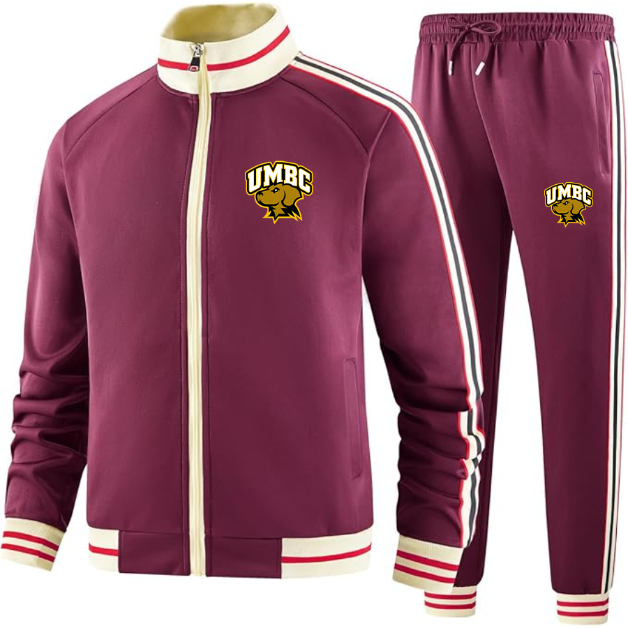 Men's UMBC Retrievers Tracksuit with Bold Striped Accents and Zippered Front
